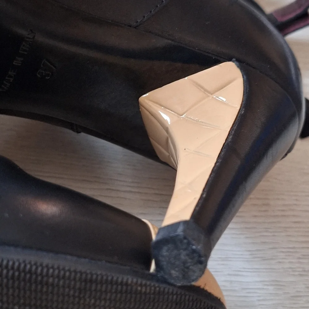Chanel Boots Size 37 Coco Mark CC Logo Short Strap High Heel Bicolor